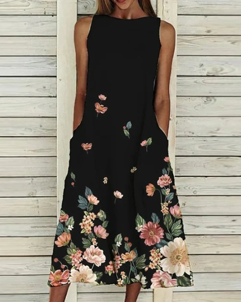 Florentia | Ärmlös Midiklänning för Damer med Blommor