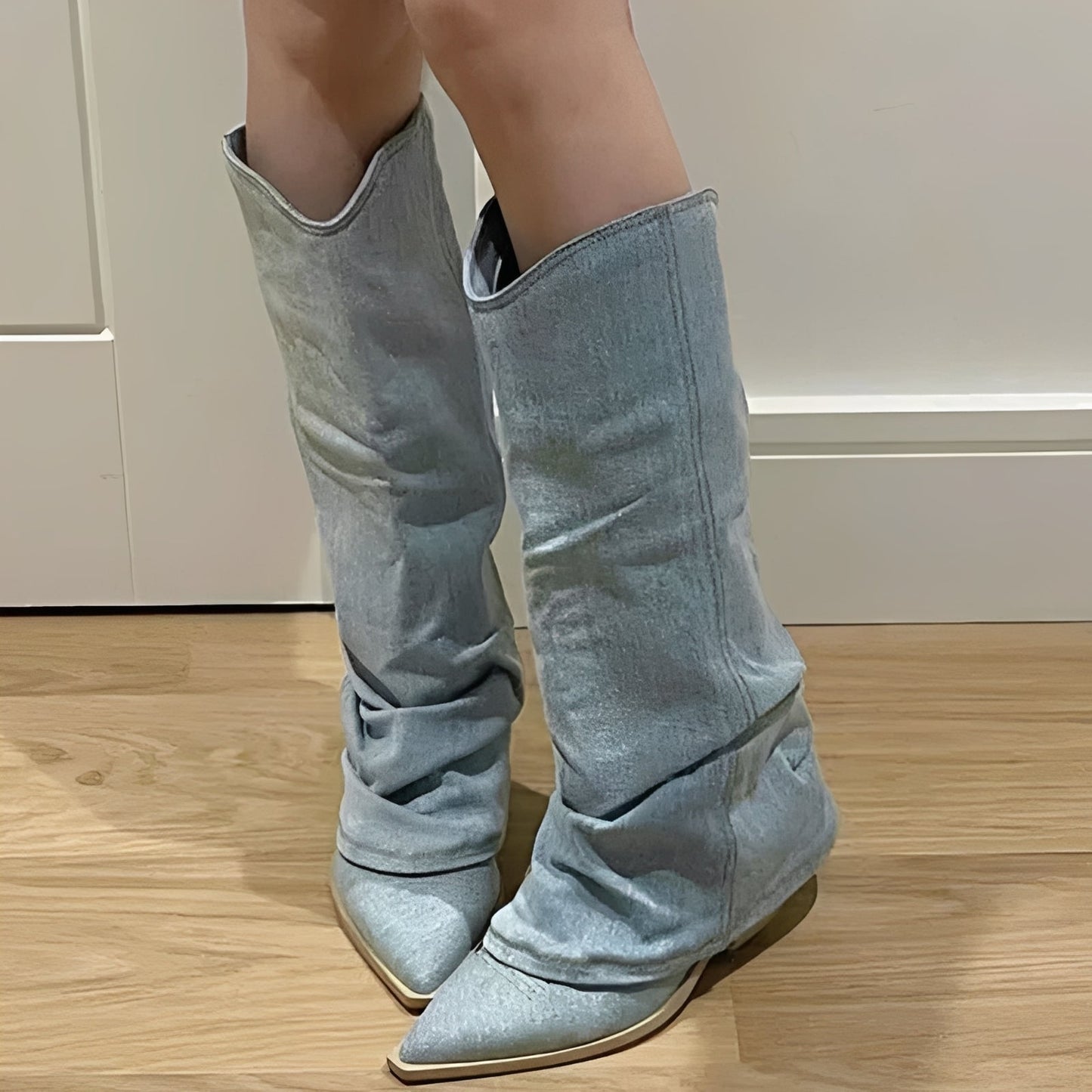 Lina - Eleganta Denim-Stövlar med Knähöjd för Kvinnor