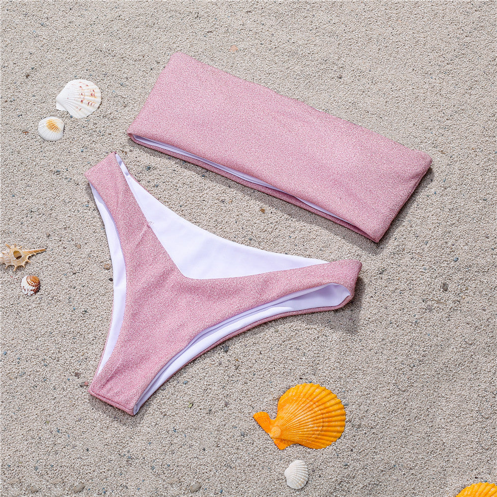 Strålande Bandeau-Bikini för Kvinnor med Glänsande Topp