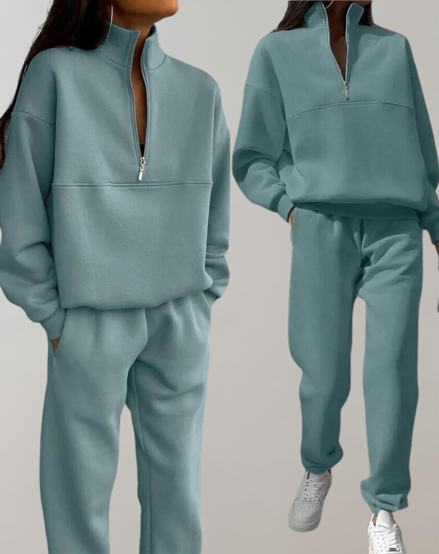 Elegant lounge set med dragkedja och mjuka byxor