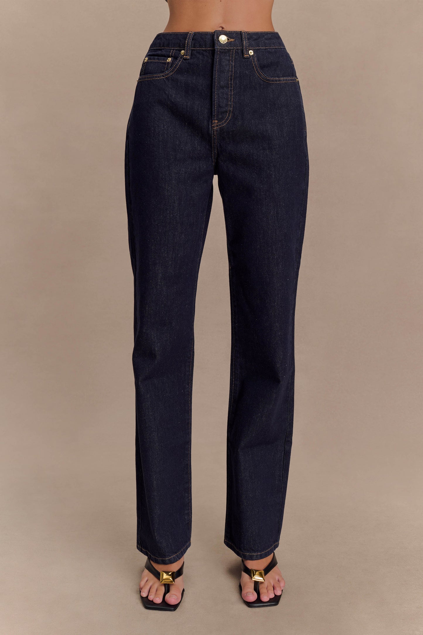 Elegant denim sæt med korsettop og lige ben bukser
