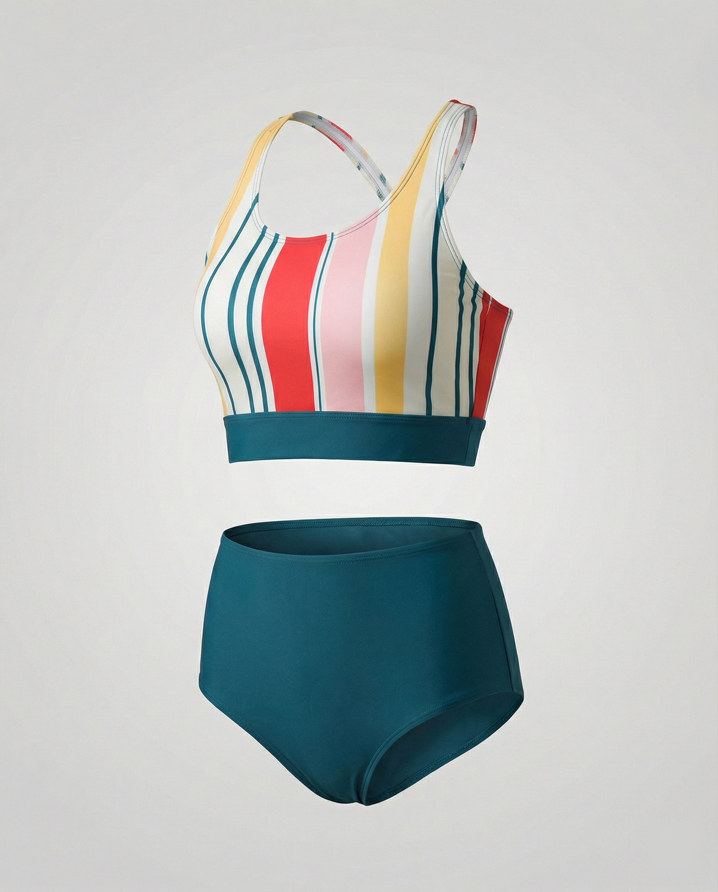 Randigt bikini set med dragkedja och ryggdesign