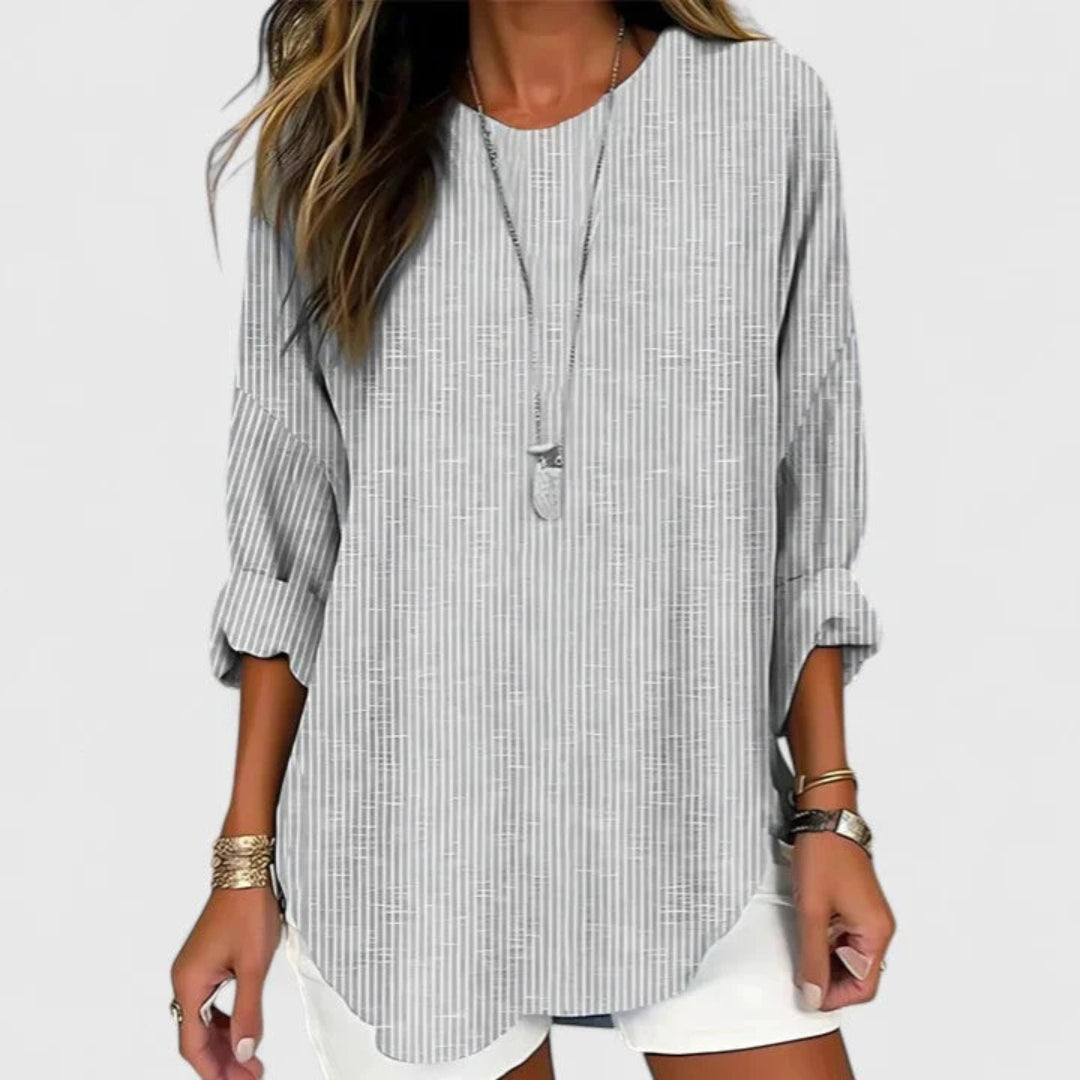 Lina | Elegant Randig Blus med Avslappnad Passform