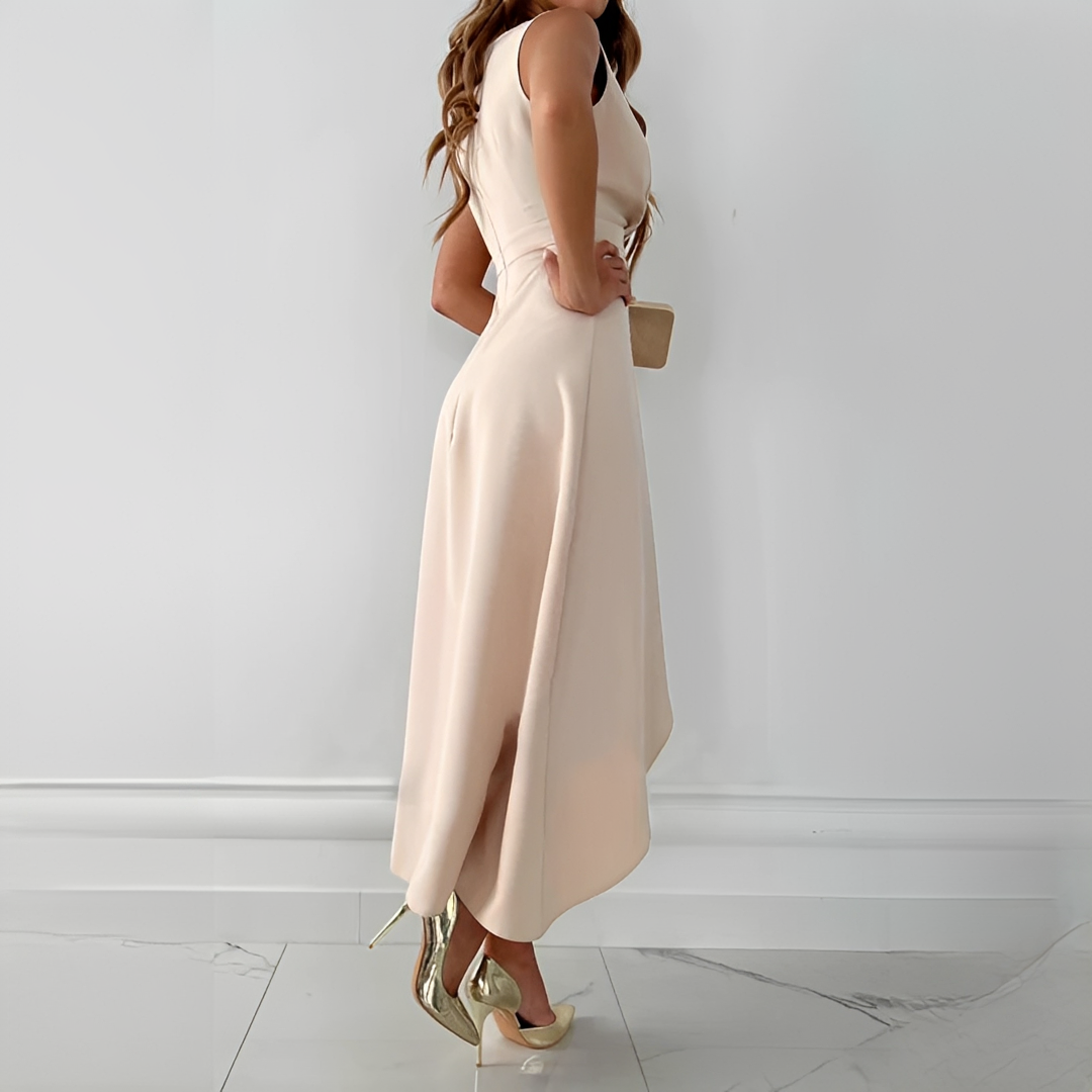 Luna - Finstäckt Midi-klänning med Elegant Drapering