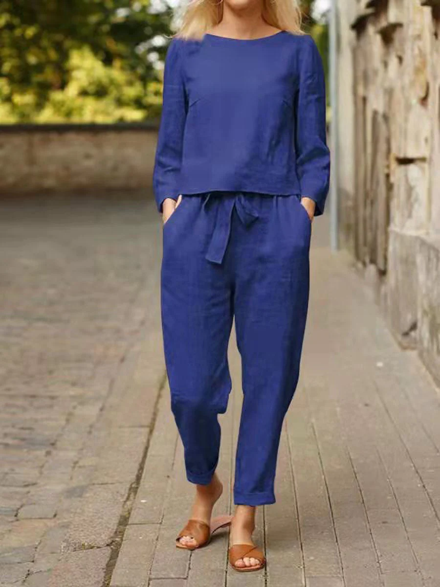 Nova | Elegant set för damer med långärmad topp och byxor med hög midja