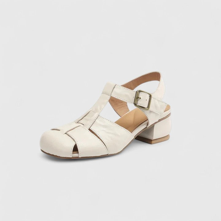Vintageinspirerade sandaler för dam med blockklack och öppen tå