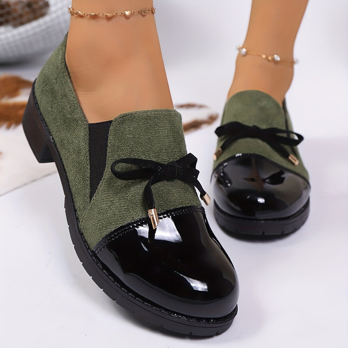 Blockklack Loafers för kvinnor med rosett