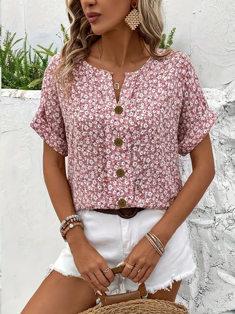 Florina | Elegant Blus med Blommig Sommarprint