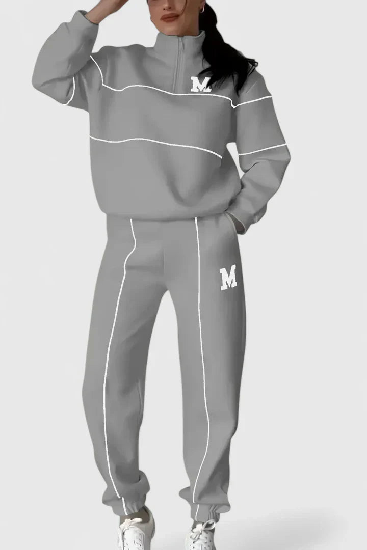 Dame Træningssæt med Halv Lynlås og Kontrastdetaljer