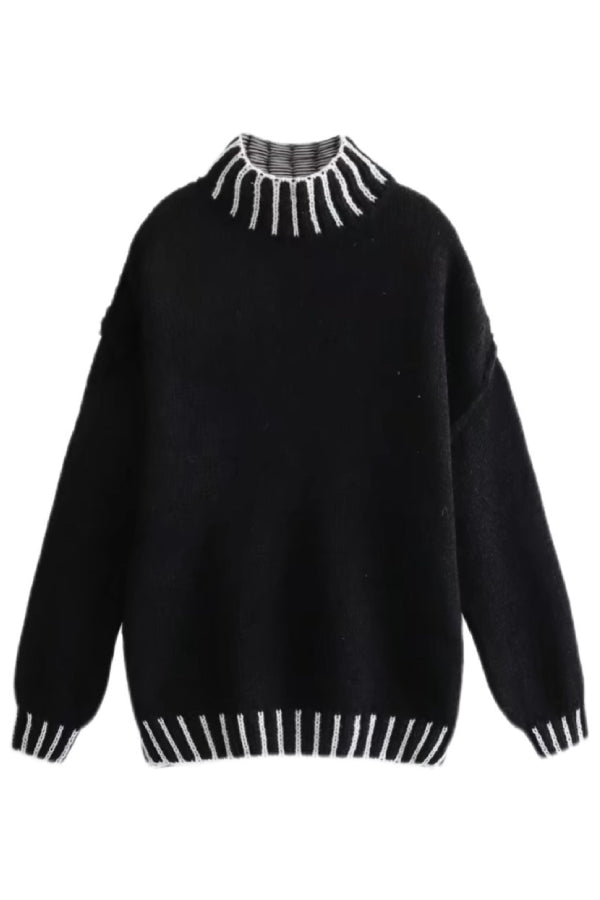 Elegant Farveskift Pullover med Rullekrave