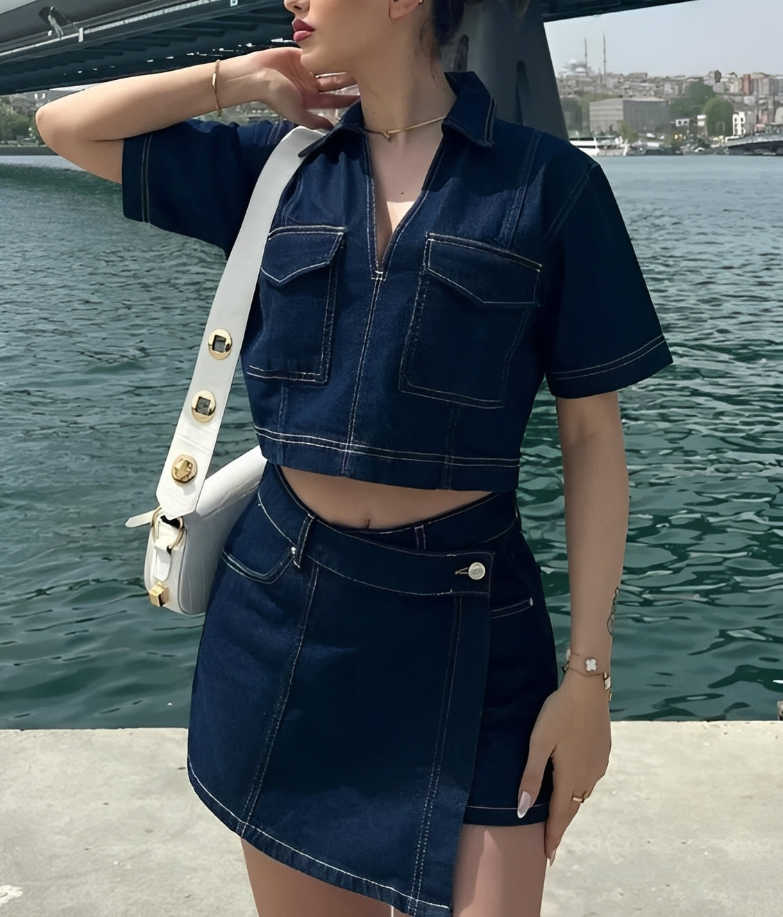 Livia - Denim Set med Top och Kjol