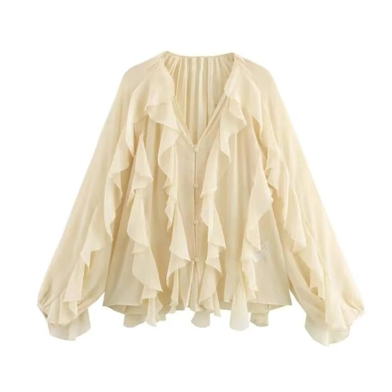Celestia | Elegant Chiffonblus med Volanger