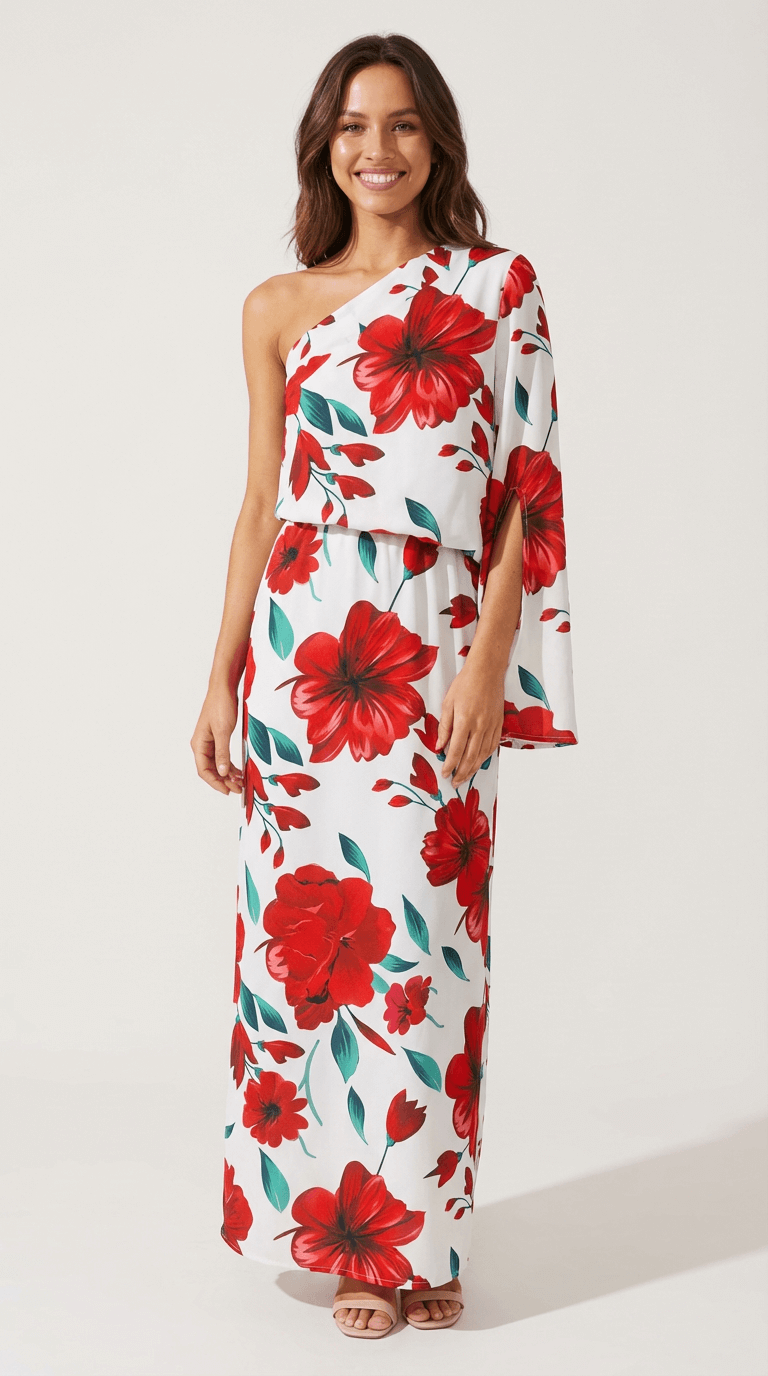 Elysia Asymmetrisk Maxikjole med Print