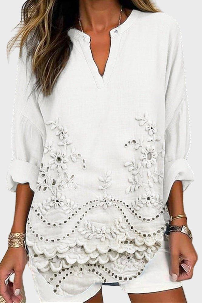 Luftig Bluse med Smukke Broderier – Elegant Hverdagslook