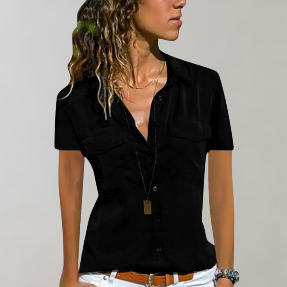 LuxeBliss – Elegant Bluse med Korte Ærmer til Den Moderne Kvinde