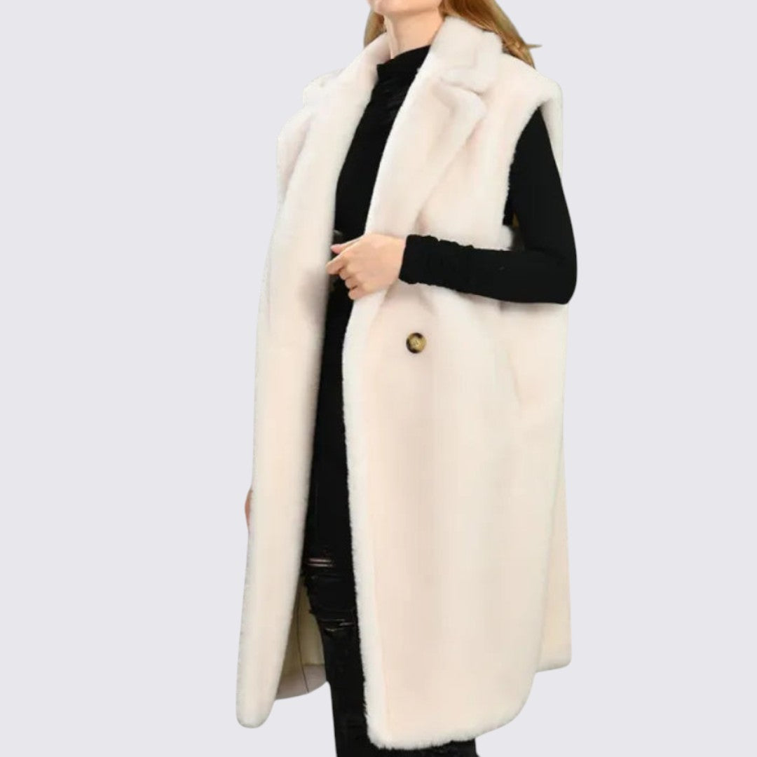 Damefrakke med revers – ærmeløs frakke – lang skåret