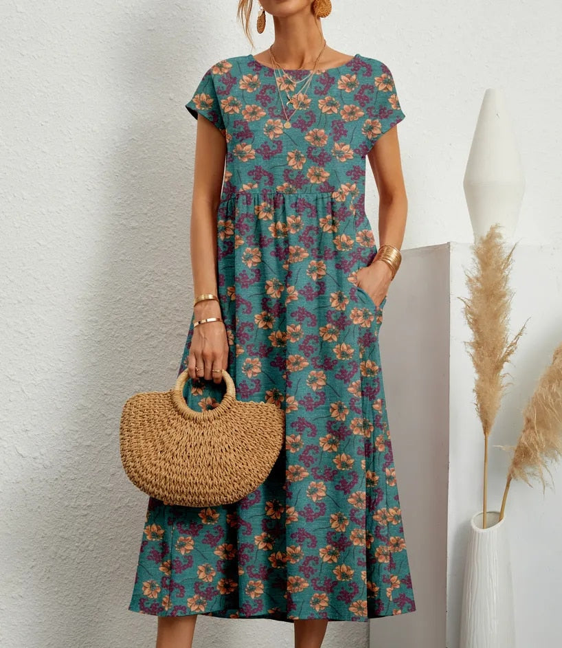 Floralt A-Linjeklänning för Elegant Stil