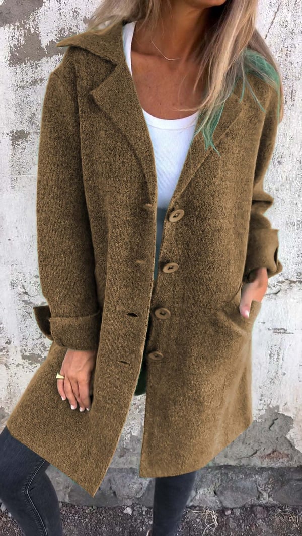 Fiona – Elegant Lång Ullkappa med Enkel Knapp