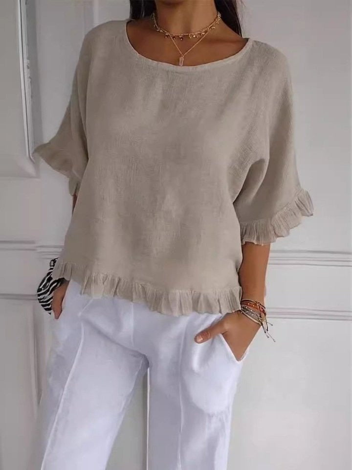 Feminine Blus med Rynkade Detaljer för Eleganta Stunder