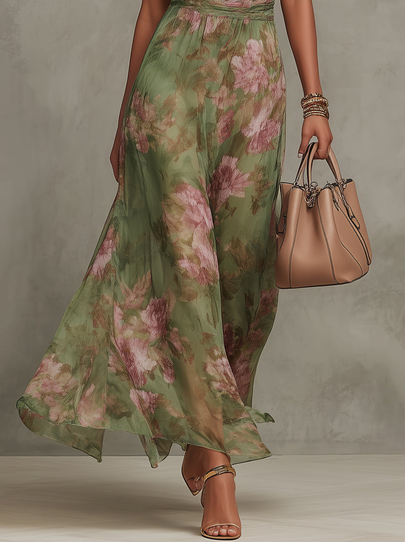 Livia | Elegant Maxiklänning med Blommönster och Halterneck