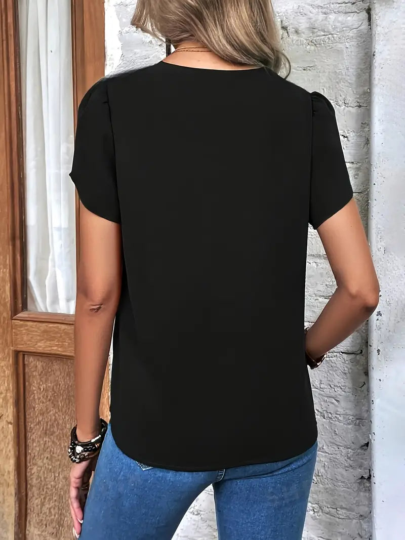 Elegant V-Hals Bluse med Løs Pasform