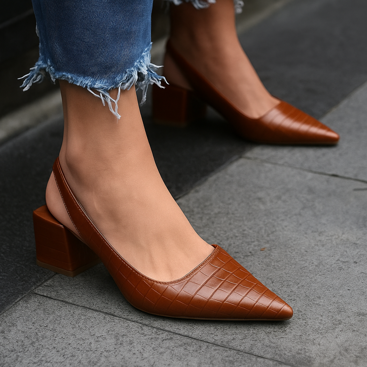Sienna | Eleganta Spetsiga Skor med Stabil Klack