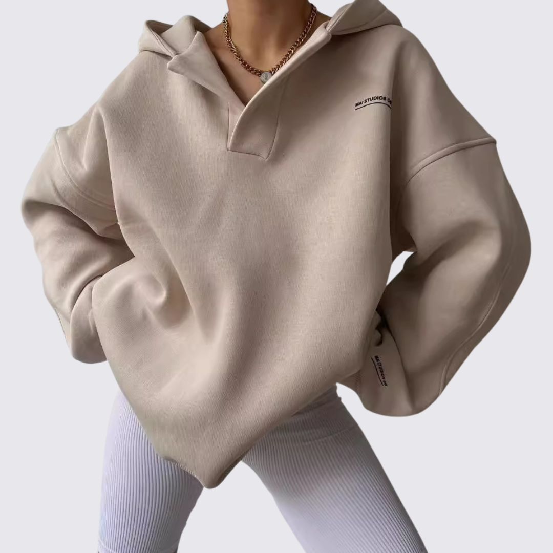 Dame Hoodie med hætte - Oversized Hoodie - Løst skåret