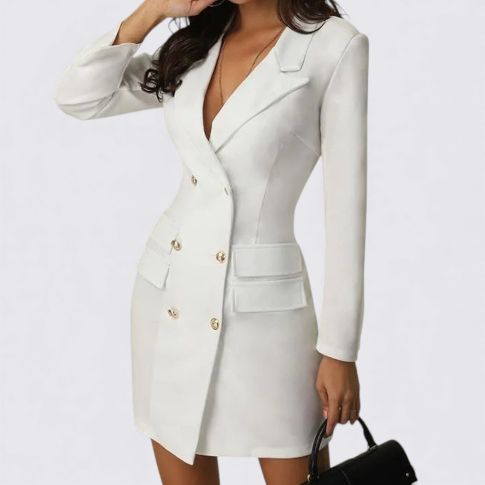 Damekjole med V-udskæring – Lange ærmer – Knaplukning