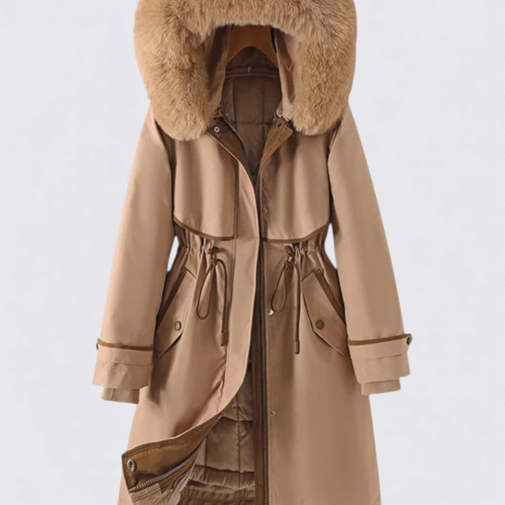 Dame Frakke med hætte – Lynlås – Med pelskrave