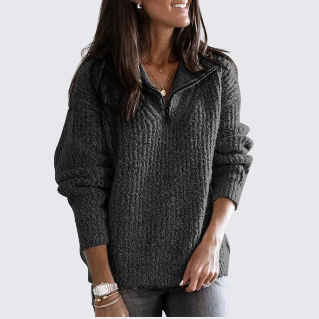 Dametrøje med lynlås - Krammetrøje - Løst skåret