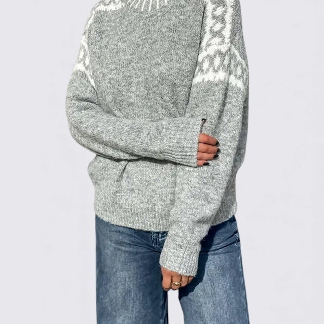 Dame sweater med rund hals – lige pasform – lange ærmer