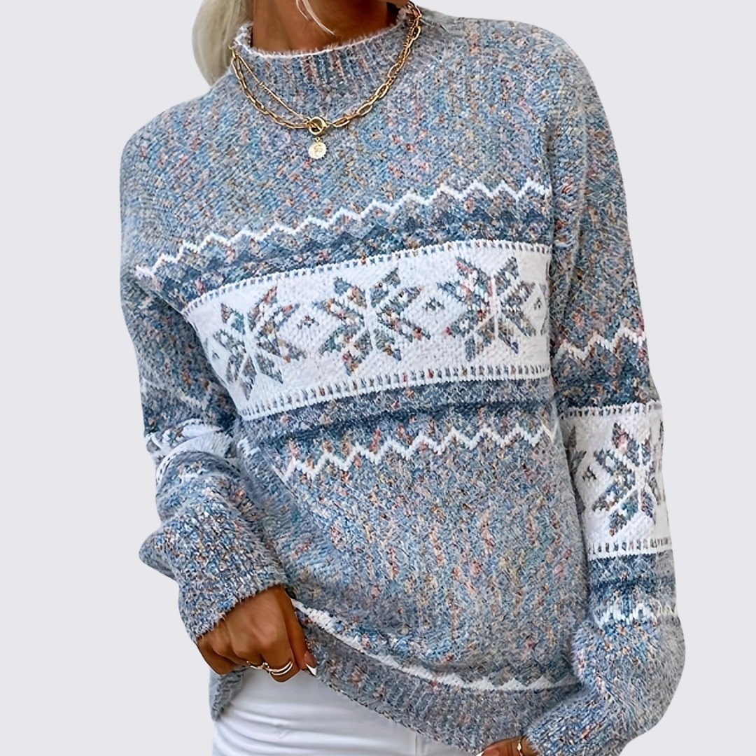 Dame sweater med stående krave – norsk sweater – mønster striber