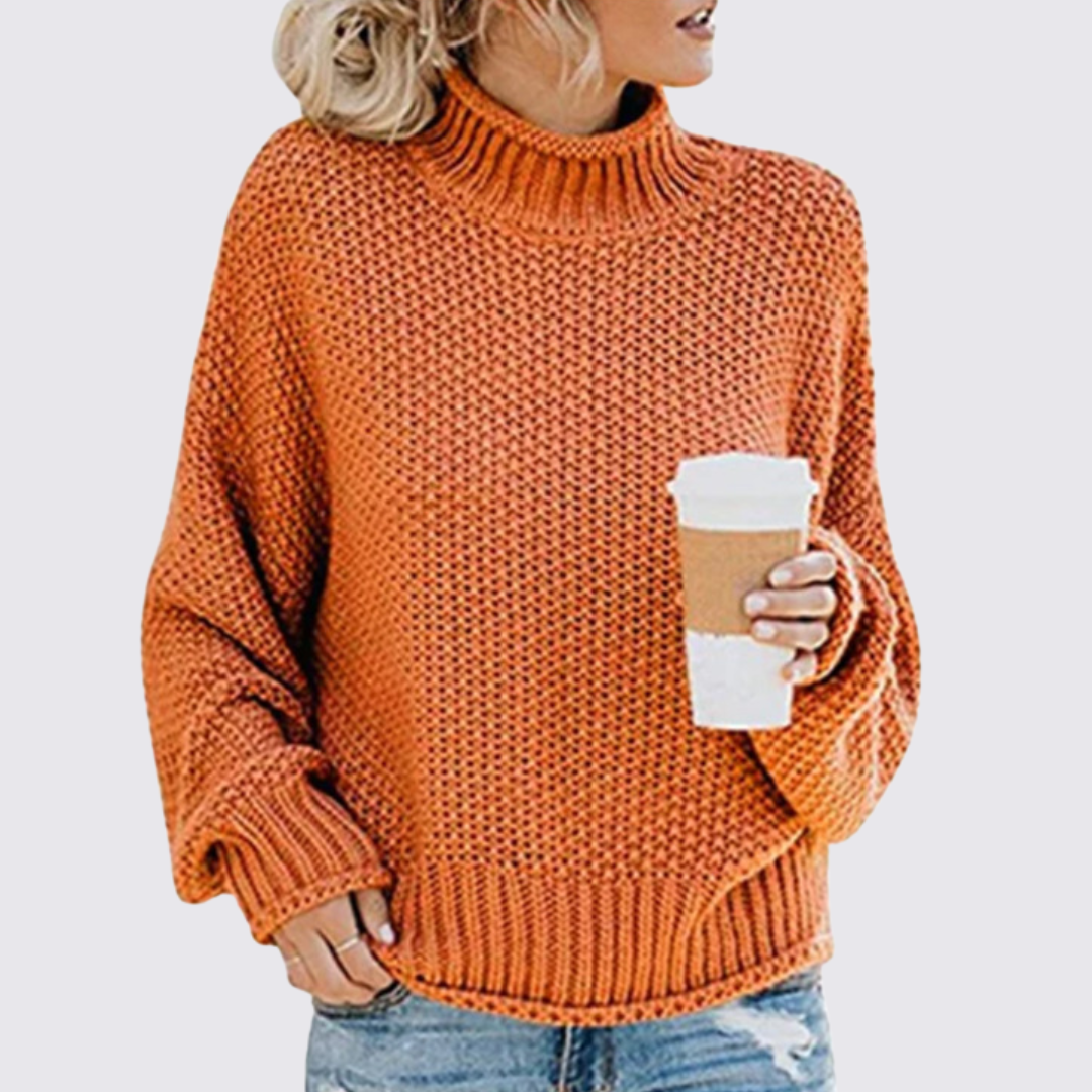 Dame sweater med høj hals – Strik sweater – Grovstrik