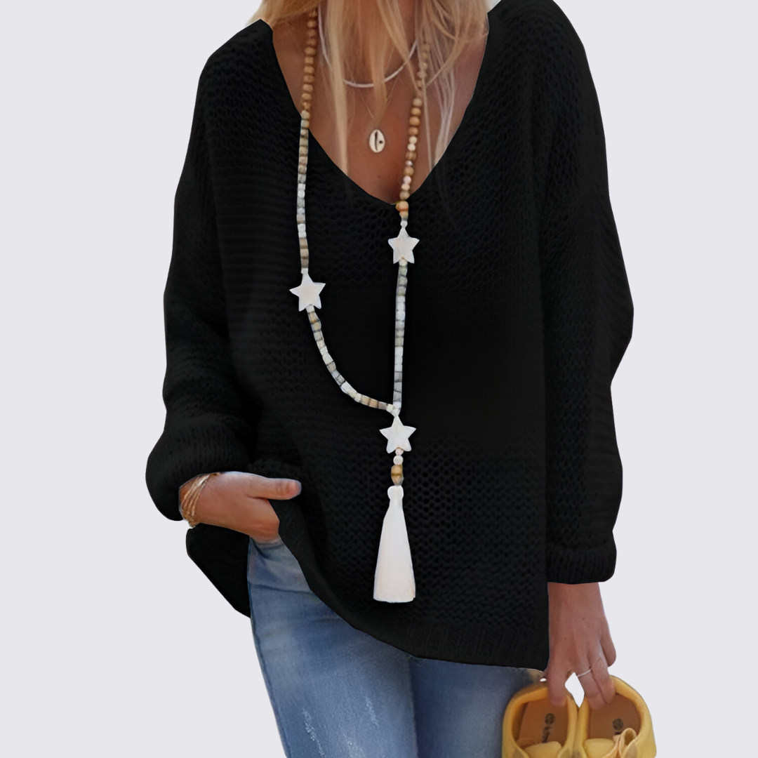 Dame pullover med V-udskæring – Oversize pullover – Grovstrik