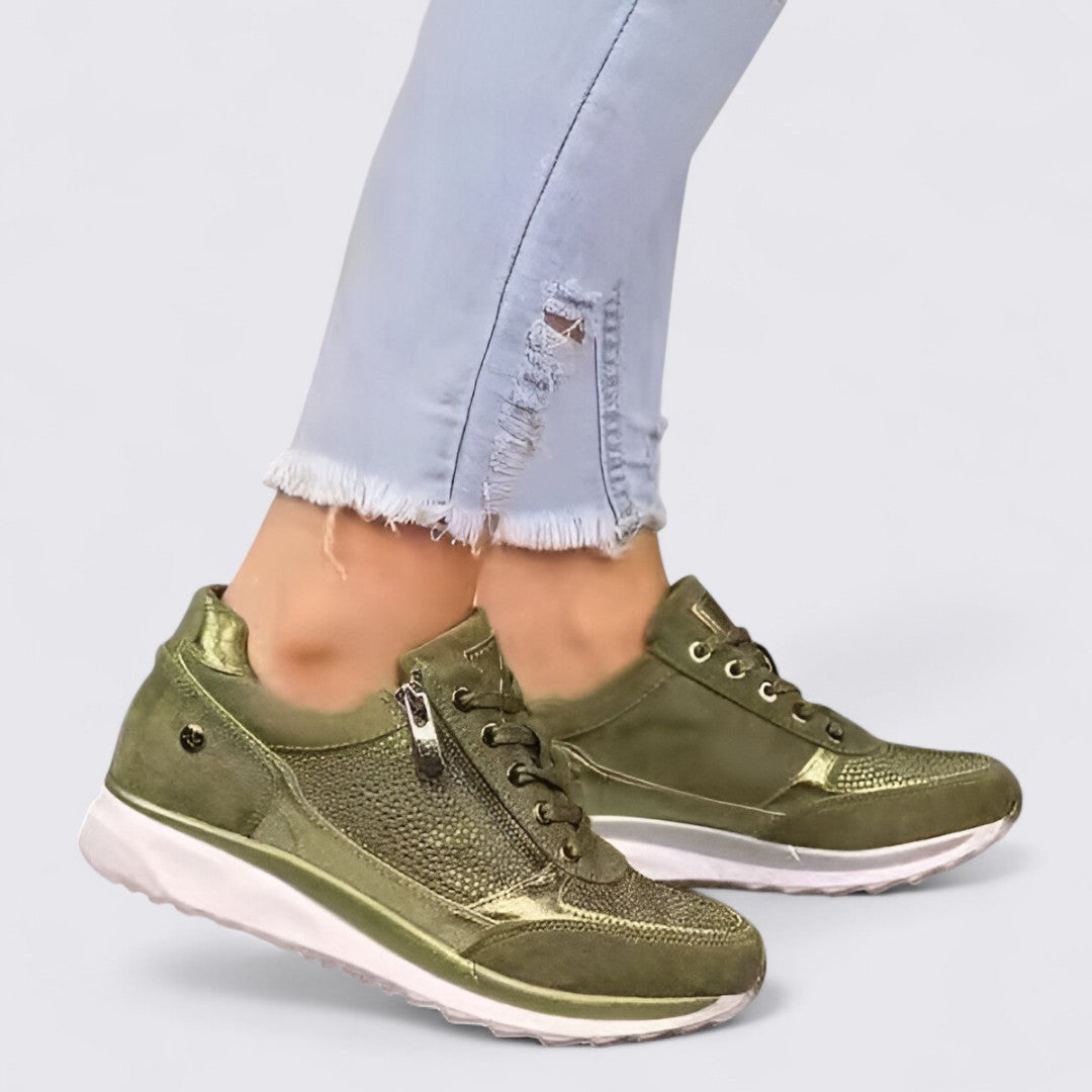 Dame sneakers med lynlås - fritid sneakers - snørebånd