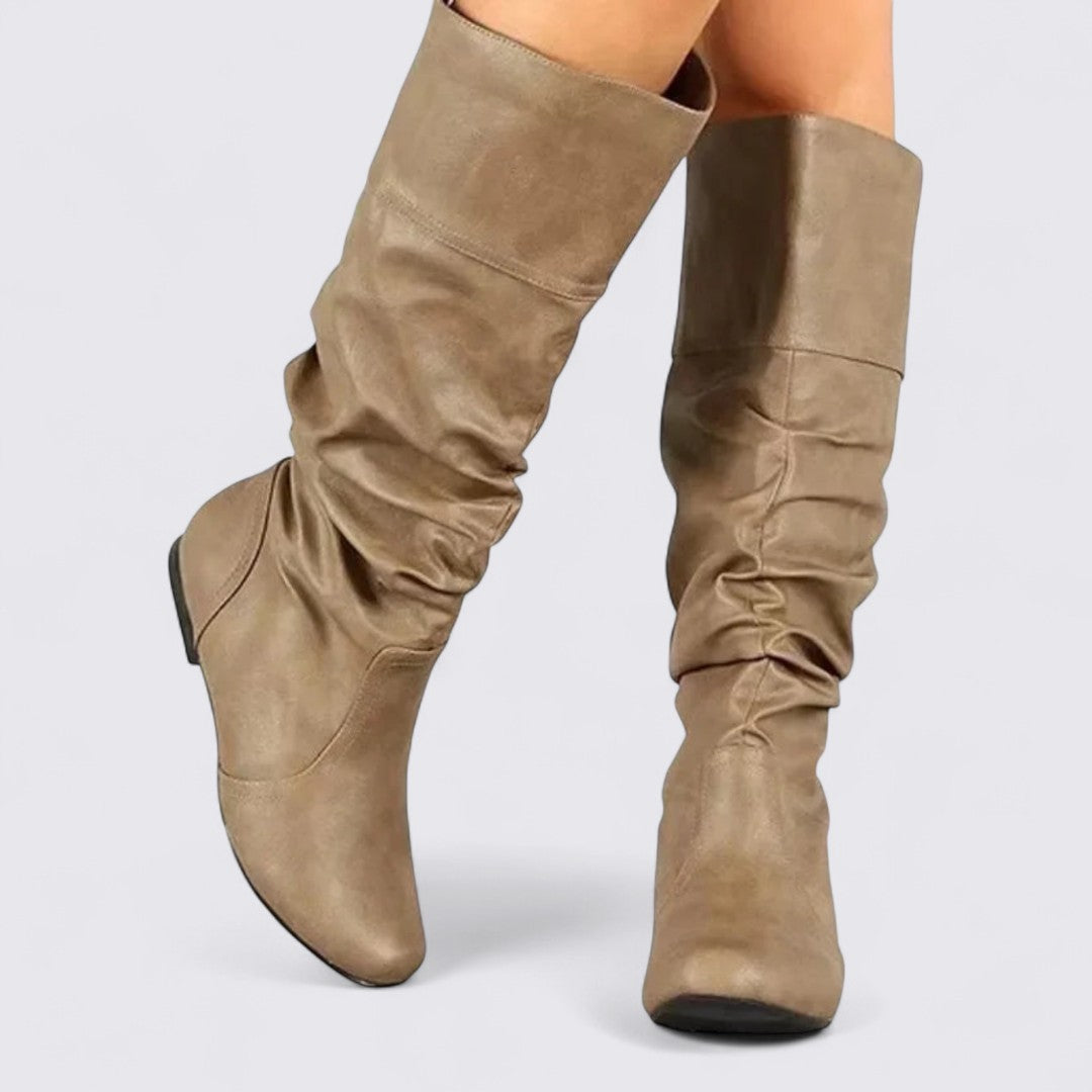 Dame støvler – Lav hæl – Rynket skaft