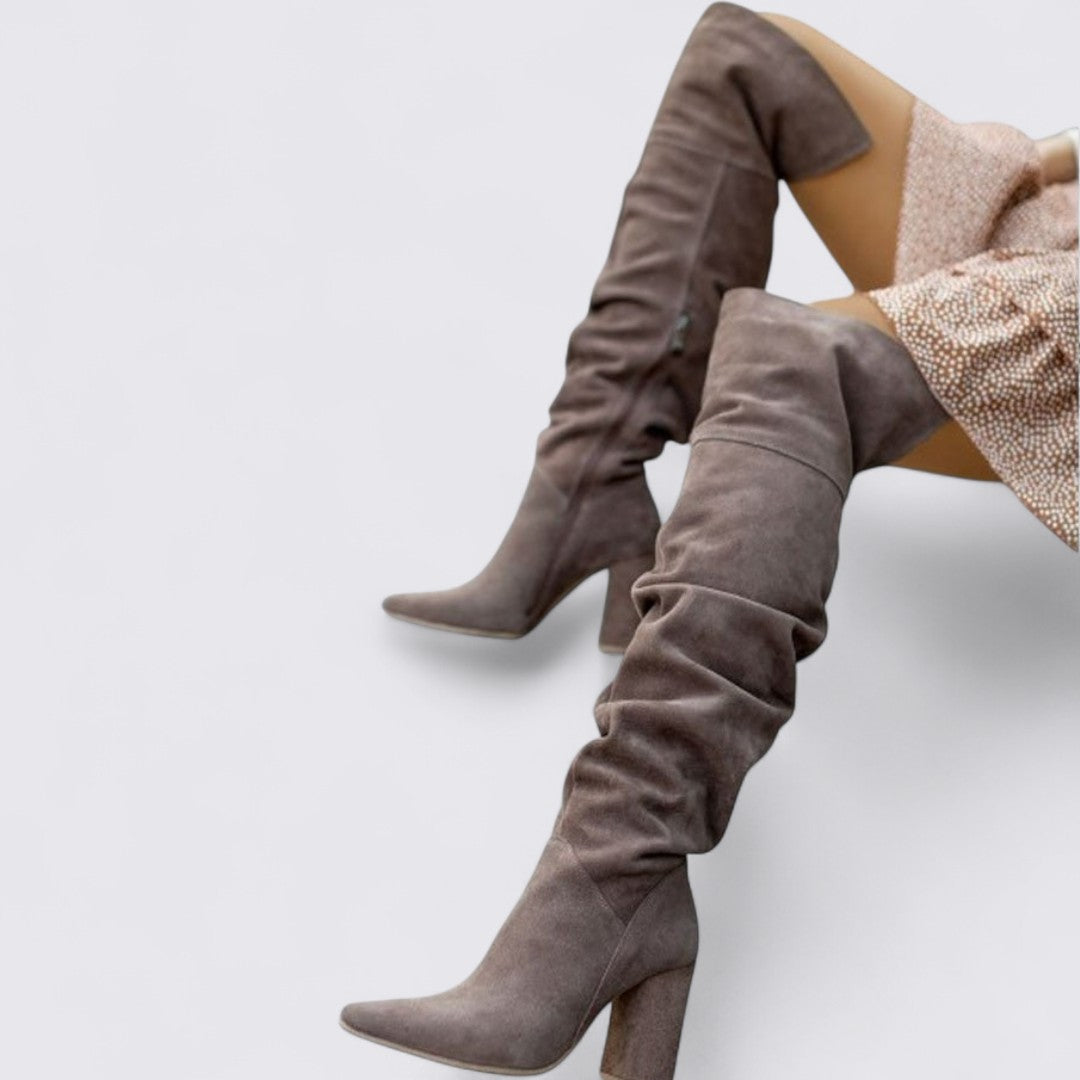 Dame støvler med blokhæls - Overknæ - Slank skæring