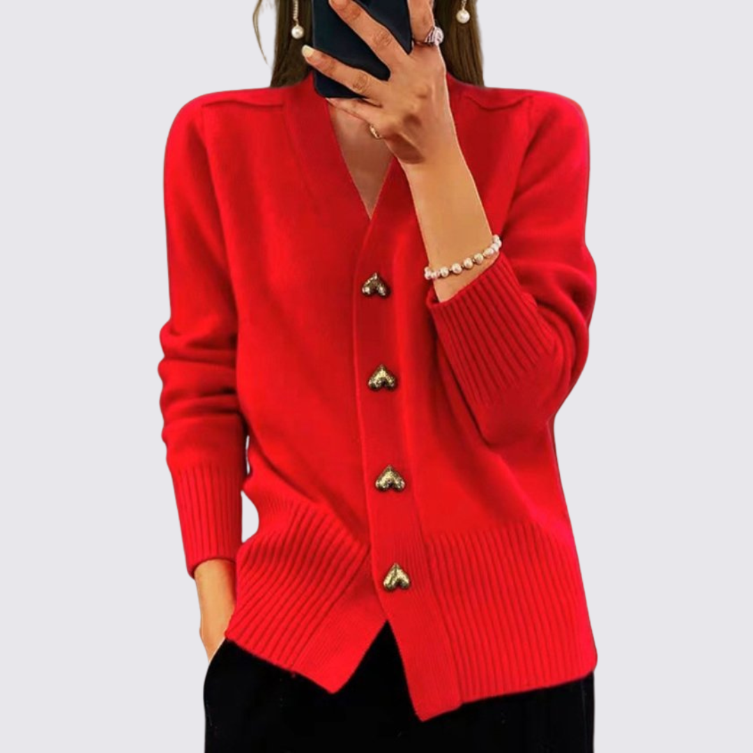 Dame strikjakke med knaplukning – cardigan strikjakke – v-hals