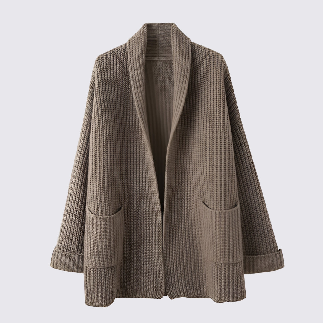 Dame strikjakke med oversized skæring - Lang strikjakke - Med lommer