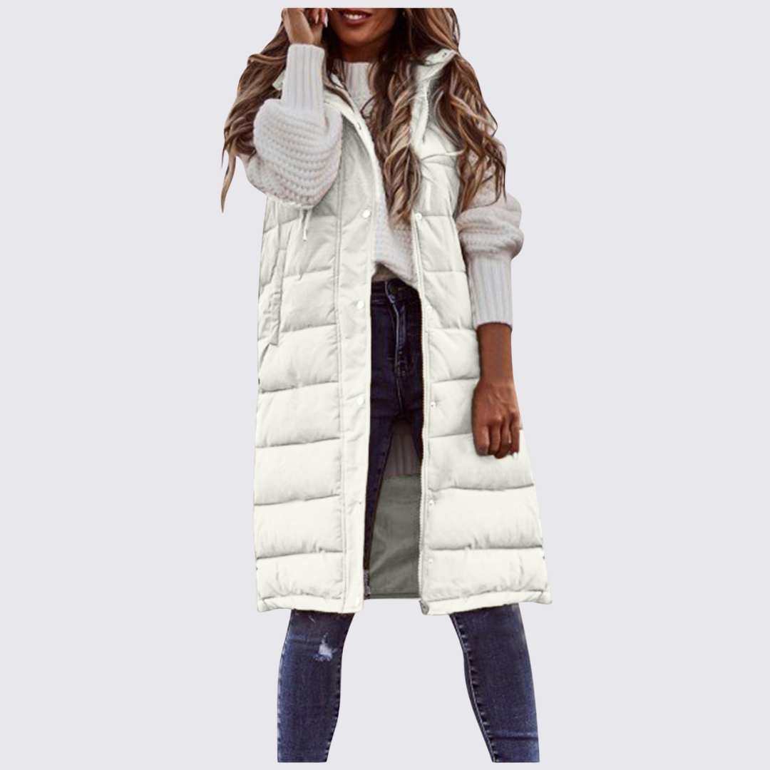 Dame quiltet vest med hætte – Langt snit – Varm