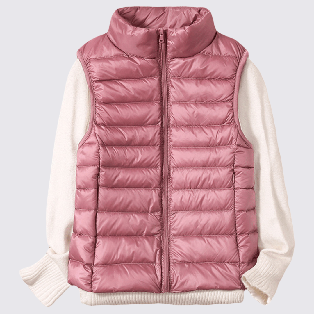 Dame quiltet vest med høj krave - Let polstret - Moderne
