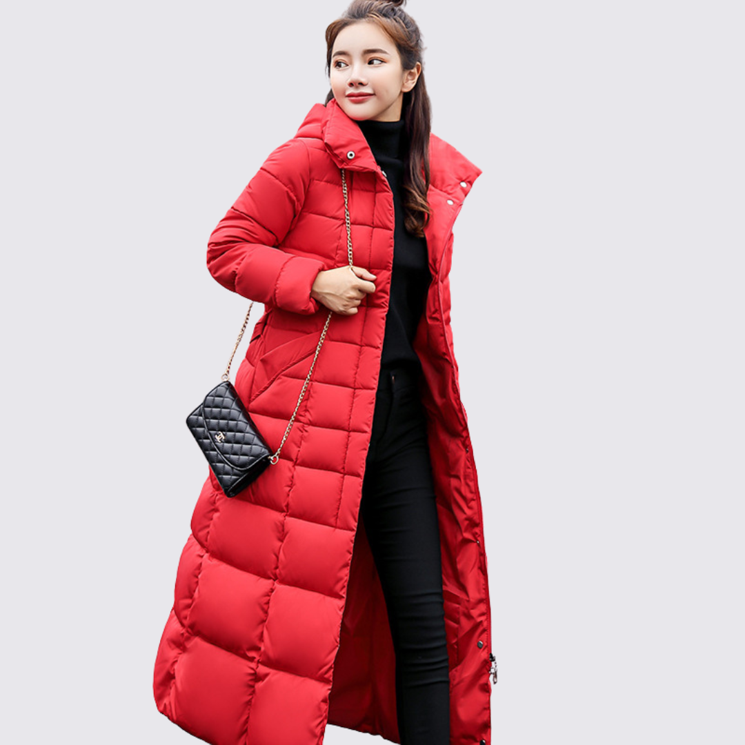 Dame Vinter Steppjakke med hætte - Varm Fôret - Taljeret snit