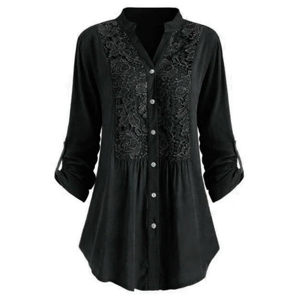 Astrid – Elegant blus med puffärmar och läckra spetsdetaljer