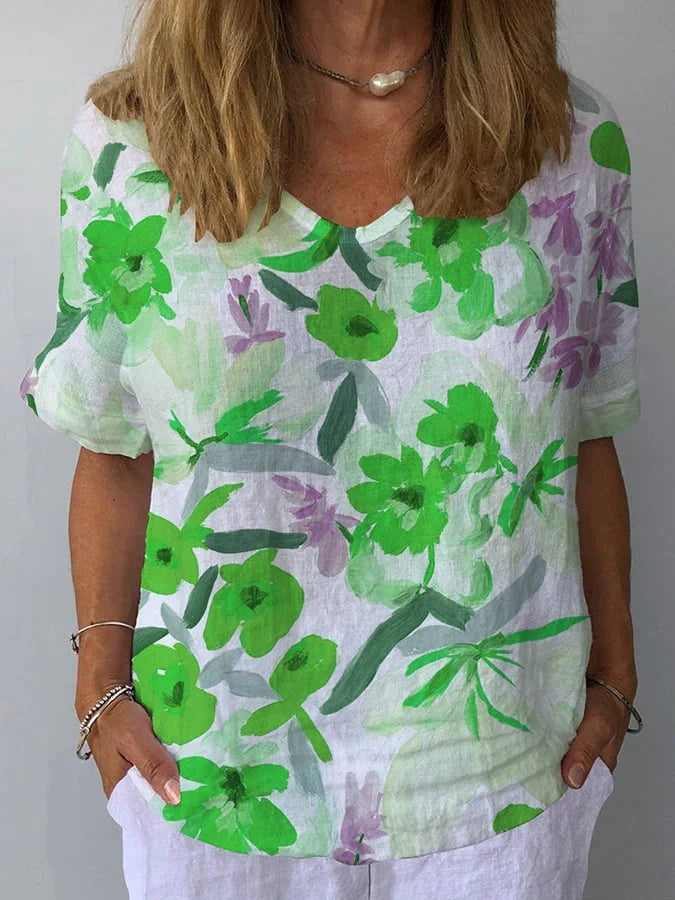 Floralis | Retroinspirerad Blus i Linne med Blommönster