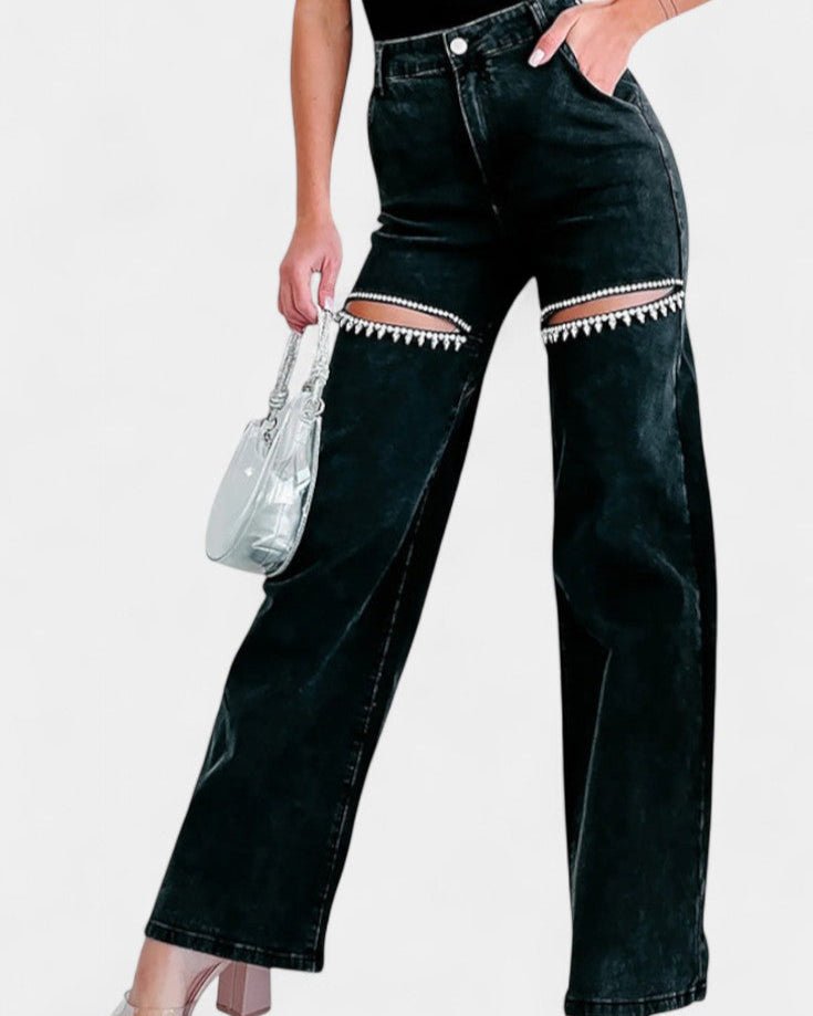 Moderne Højtaljede Denim med Rå Detaljer – Wide Leg Fit