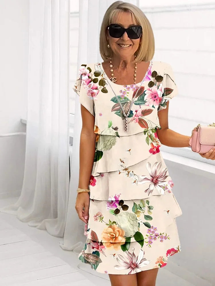 Florabella - Blomstret Kjole med Lagdeling