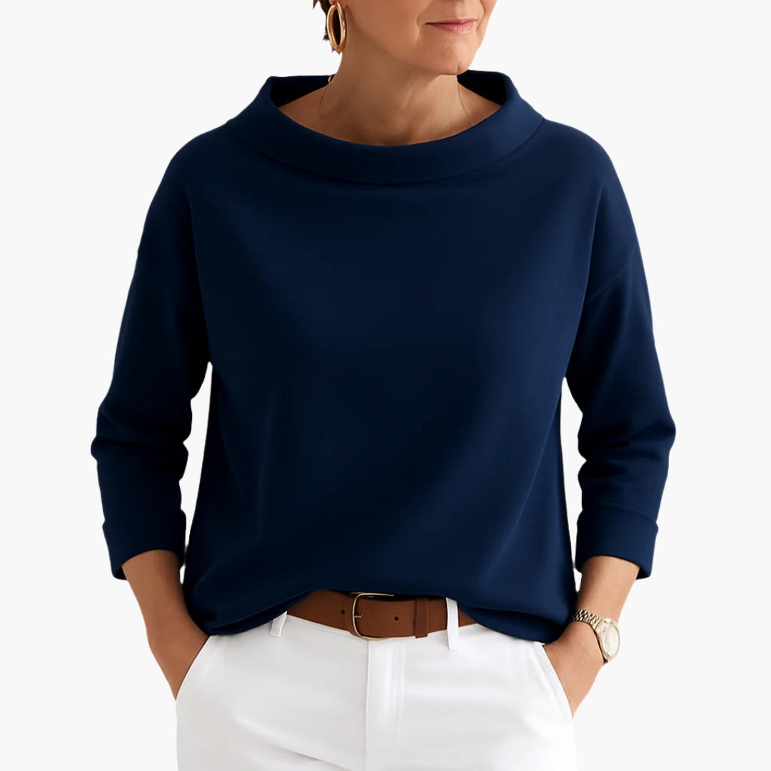 Elegant Damebluse med Bådudskæring og 3/4 Ærmer