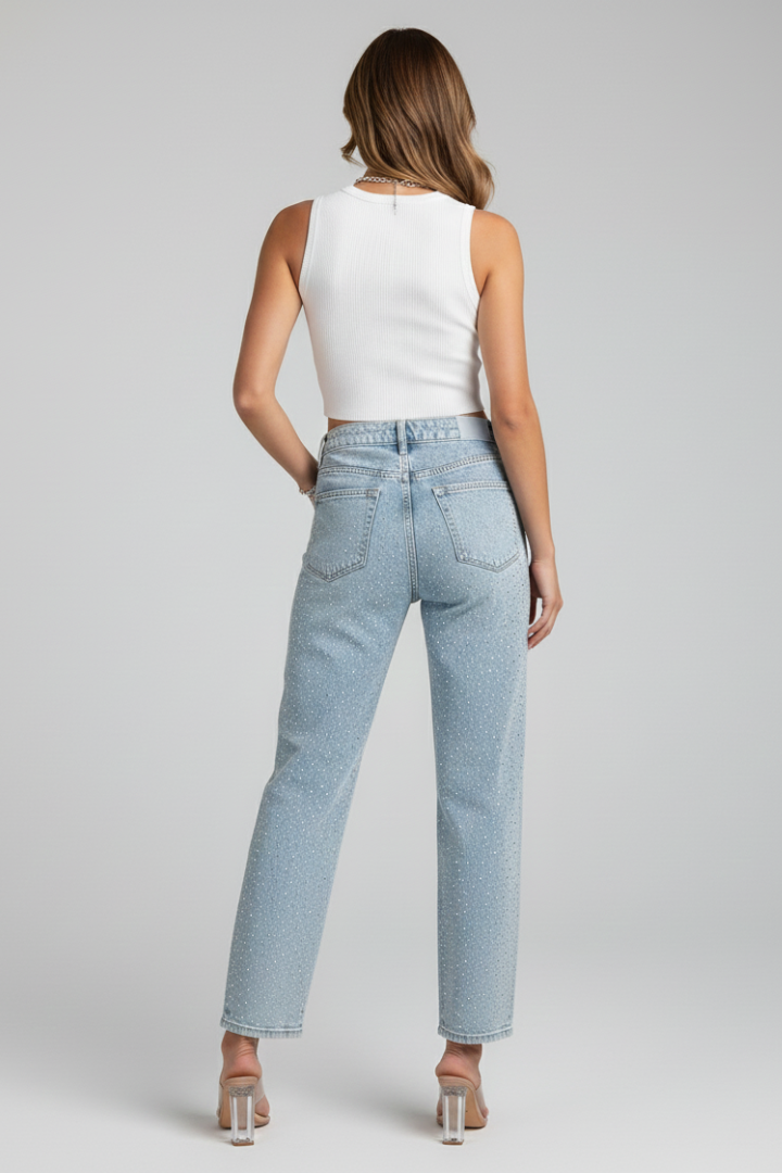 Elevate | Högmidjade Glansiga Raka Jeans för Kvinnor