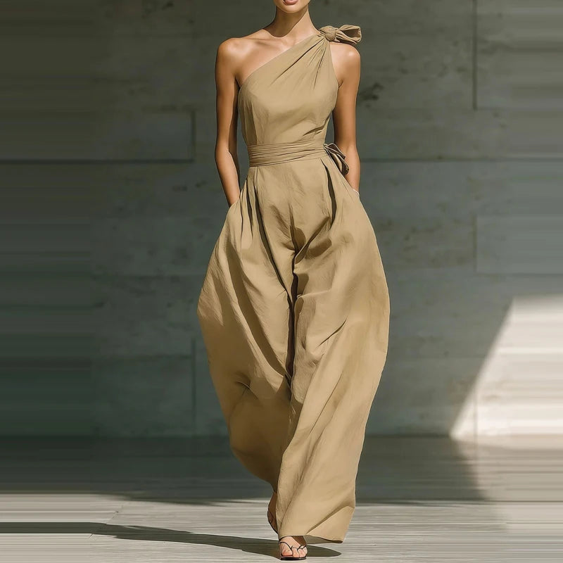 Elegant Jumpsuit för Festligheter med Asymmetrisk Axel