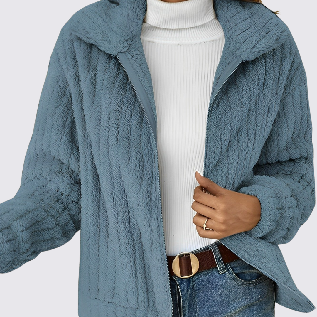 Dame Teddy Jakke med lynlås – Lange ærmer – Blød pasform